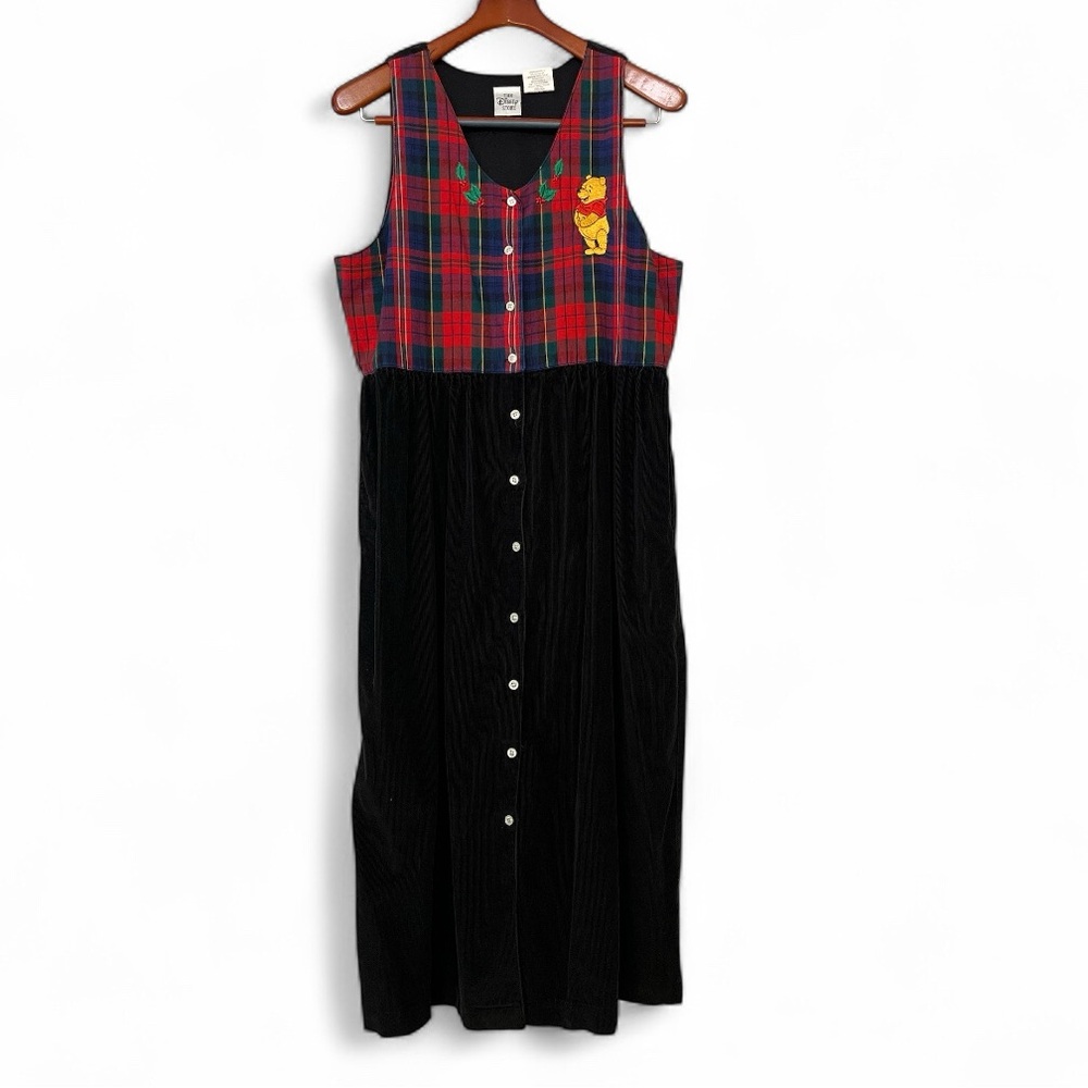 Vintage Disney Winnie The Pooh Plaid Corduroy Dress